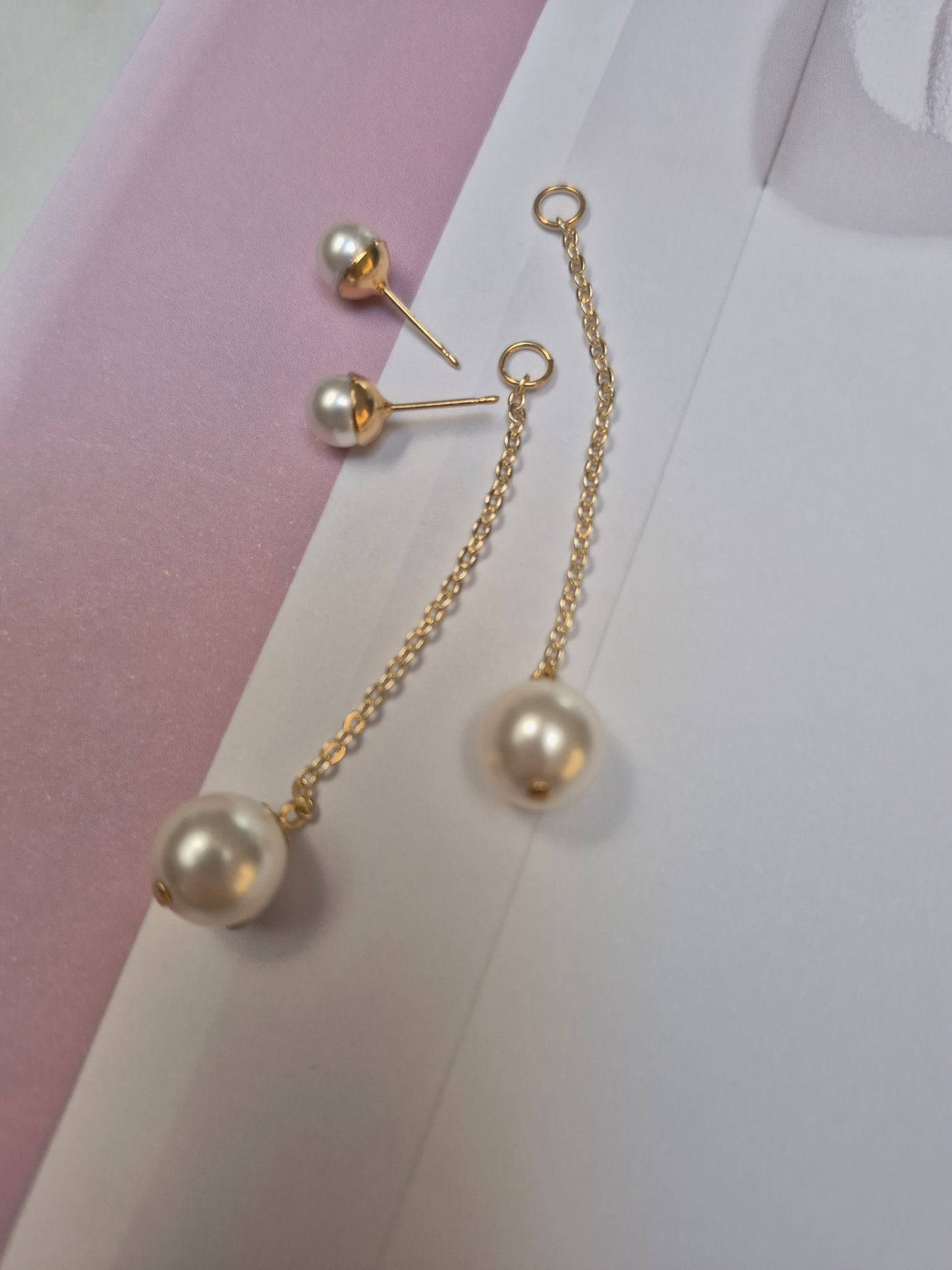 Ada - crystal pearls sterling silver or gold-tone chain drop stud earrings