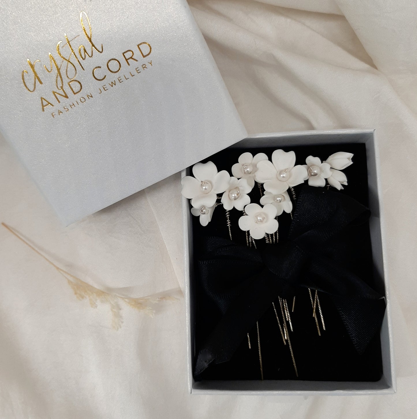 Blossom - white polymer clay flowers HAIR PIN SET of 6
