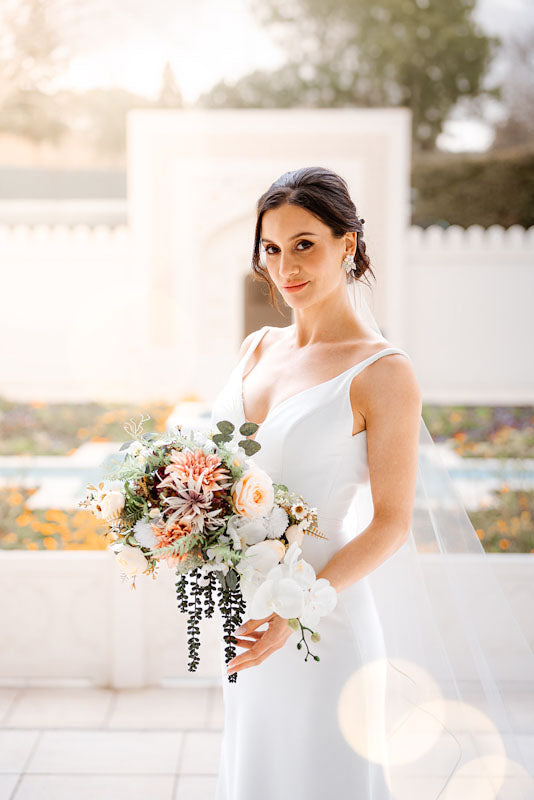 Chiara - crystal clear and white cultured freshwater pearls and silver leaves headband and earrings SET