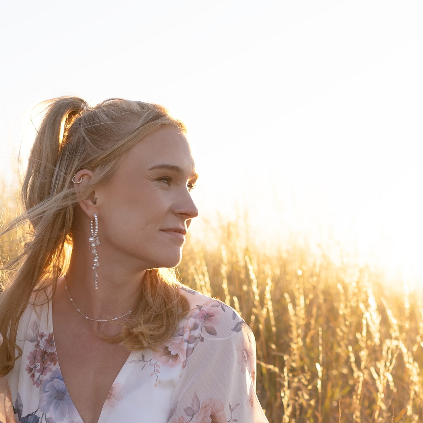 Dee - Swarovski crystal cascading pearls and 30mm sterling silver hoop earrings