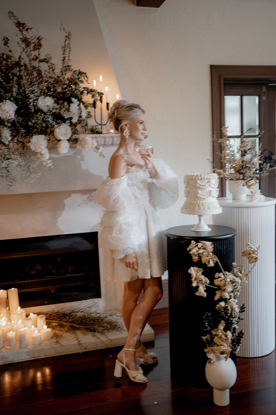 Katharina - crystal pearls long cascading orchid shaped flower stud earrings