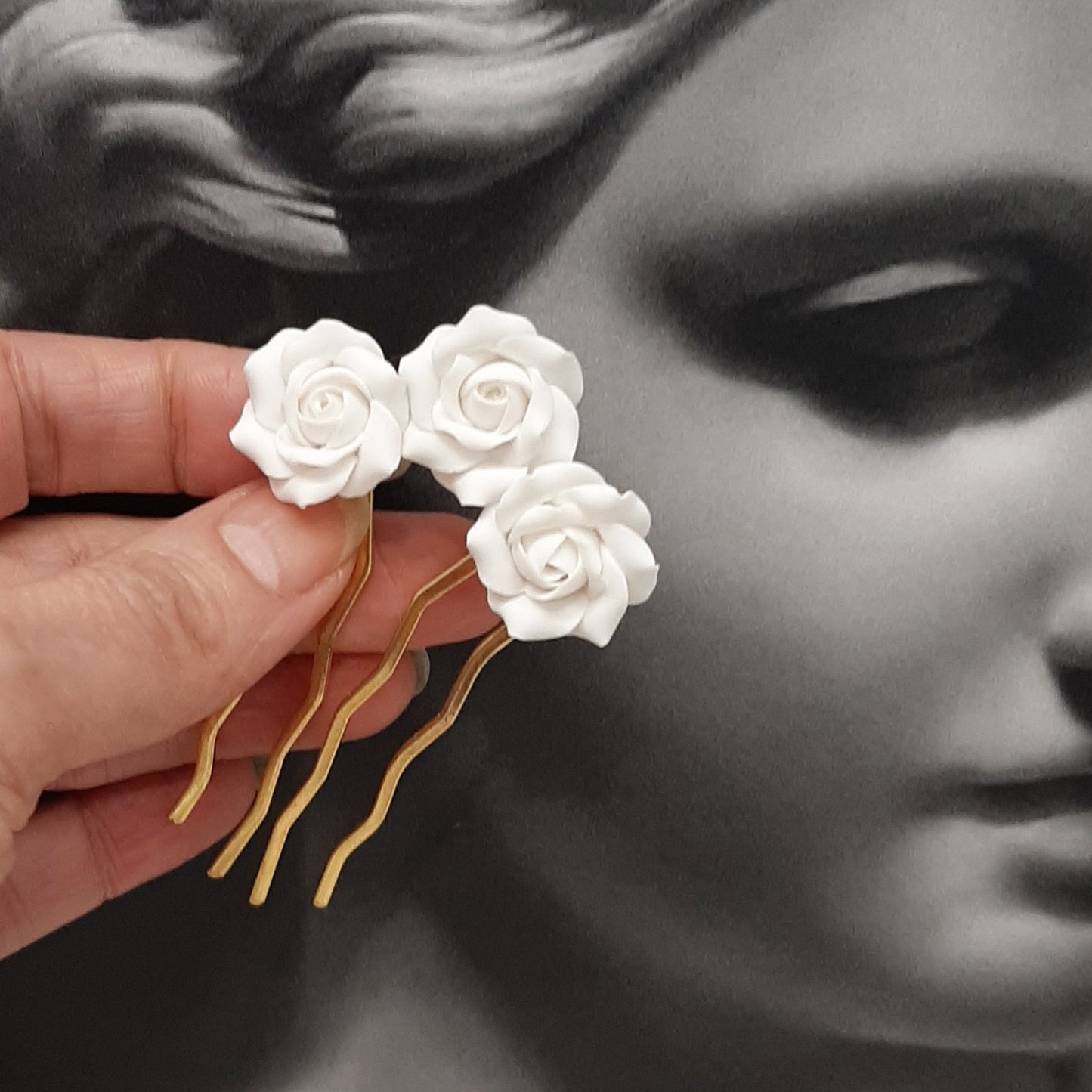 Rosie hair pin - polymer clay rose flowers U shaped hair pin