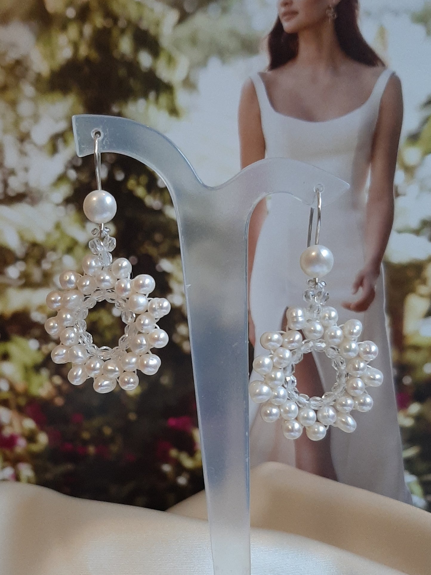 Pearls white cultured freshwater beaded hoop silver-tone earrings