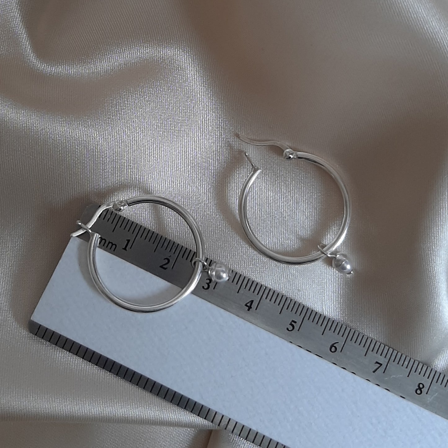Crystal base tiny pearl drop and 25mm sterling silver hoop earrings
