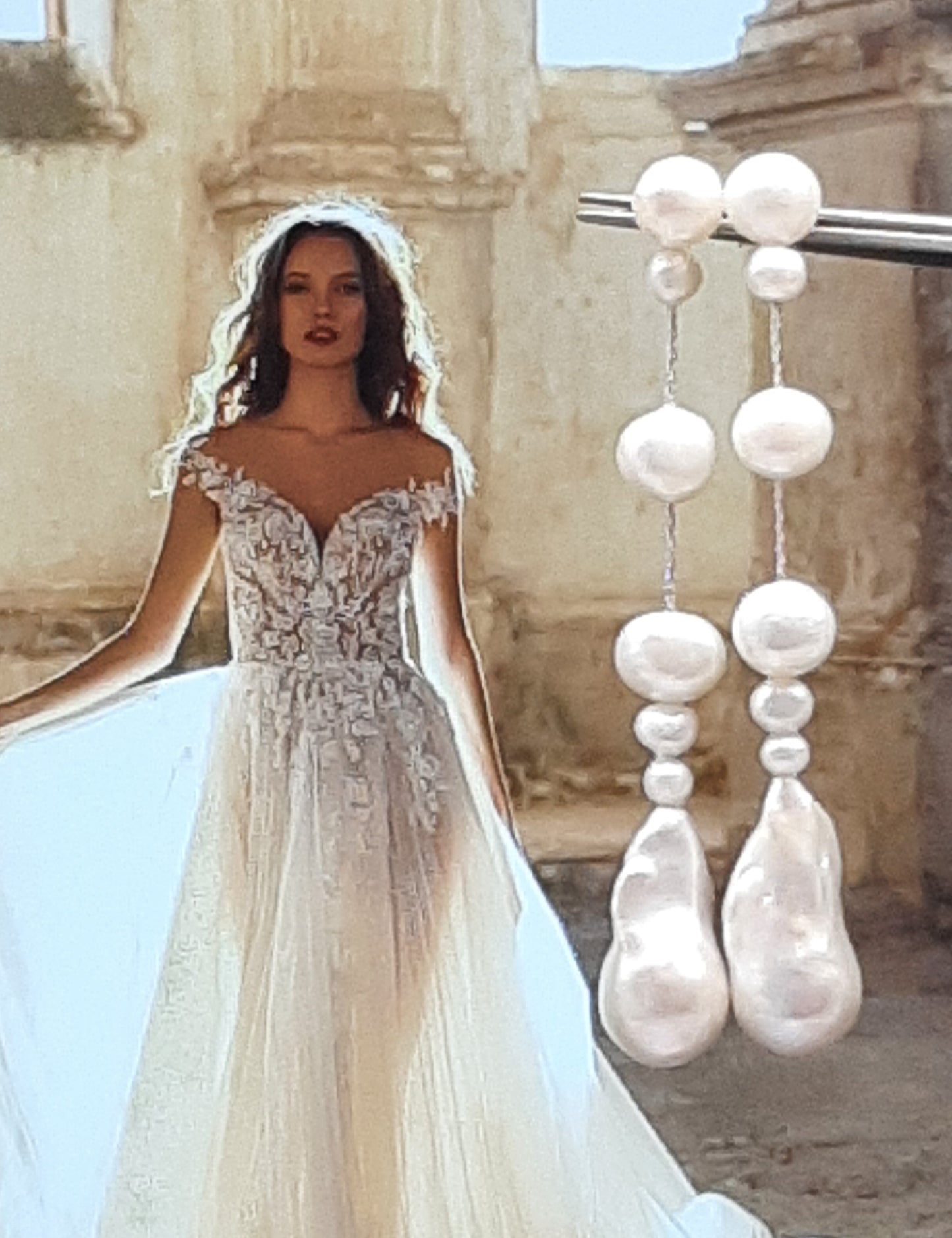 CONTESSA - glorious natural cultured freshwater pearls and sterling silver Boston chain thread cascading stud earrings