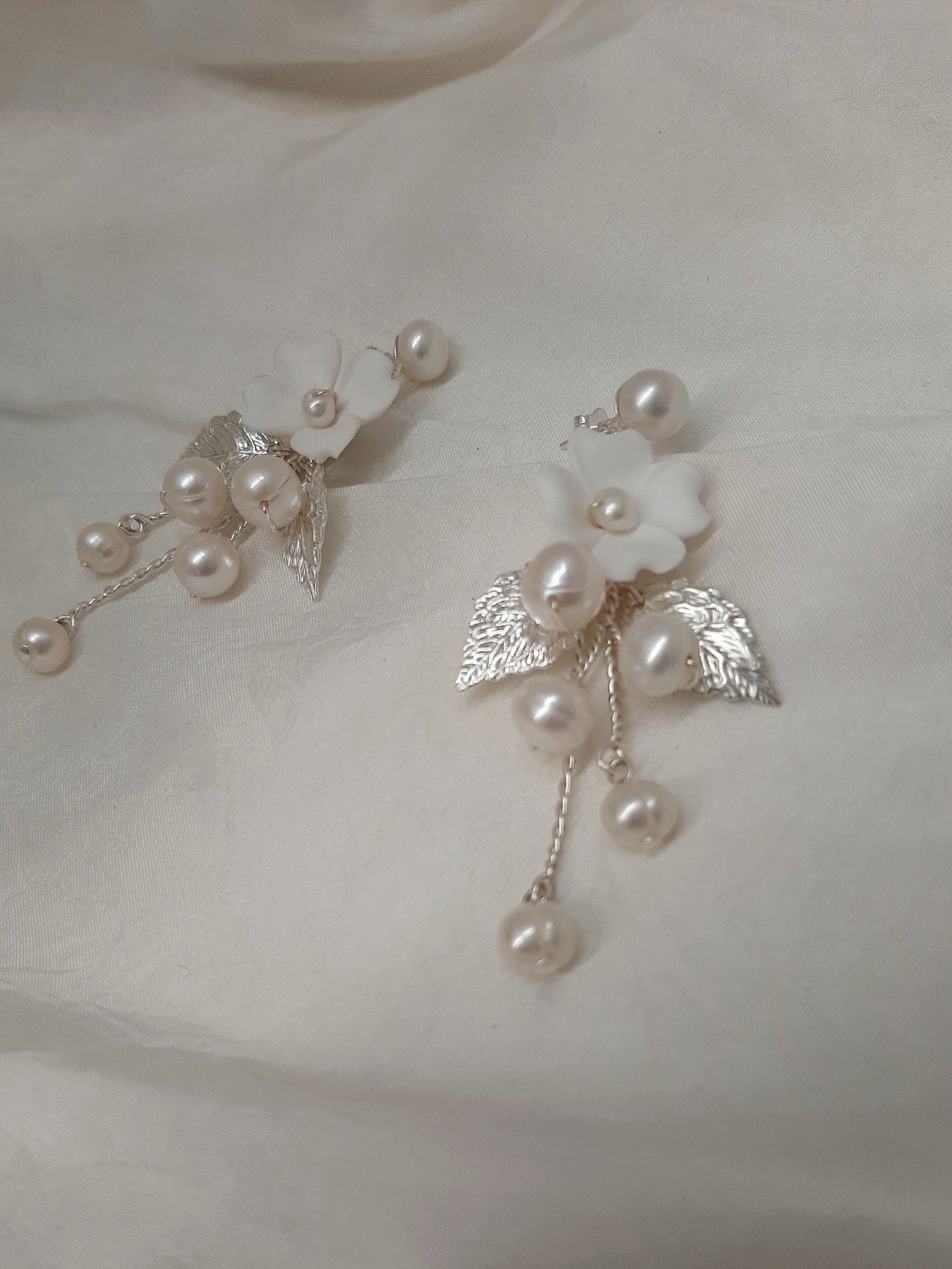 Kendall - freshwater pearls, sterling silver stud and cascading flower drop earrings