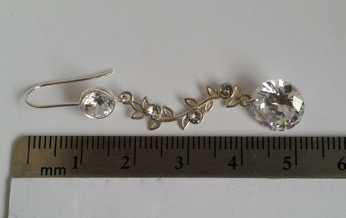 Crystal clear Cubic Zirconia and sterling silver vine bridal drop earrings