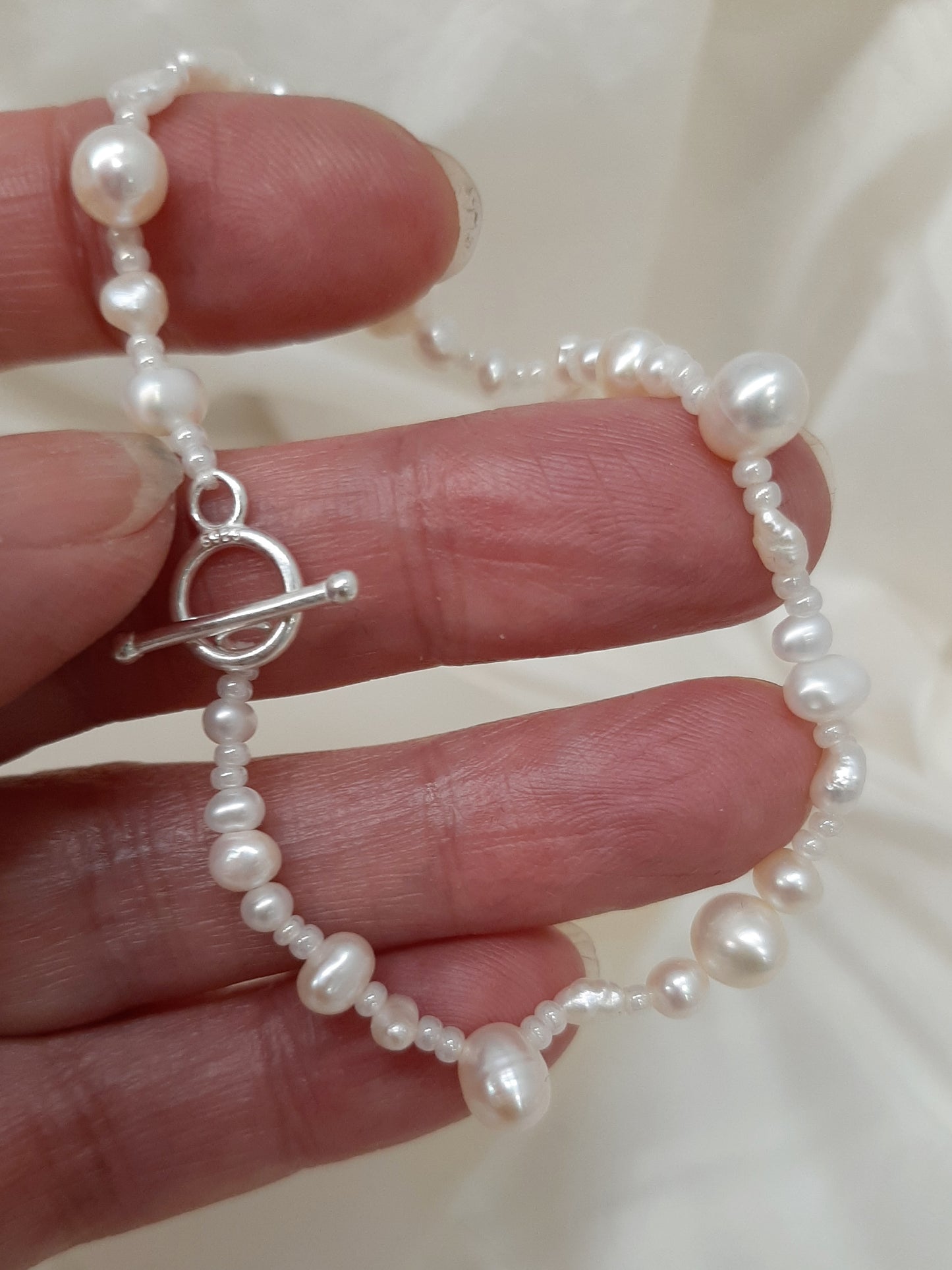 Mariah - natural organic shaped freshwater pearl and sterling silver toggle clasp bracelet