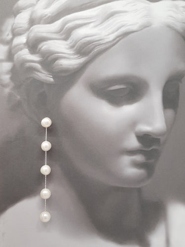 TESS - glorious round natural cultured freshwater pearls and Boston chain thread cascading stud earrings