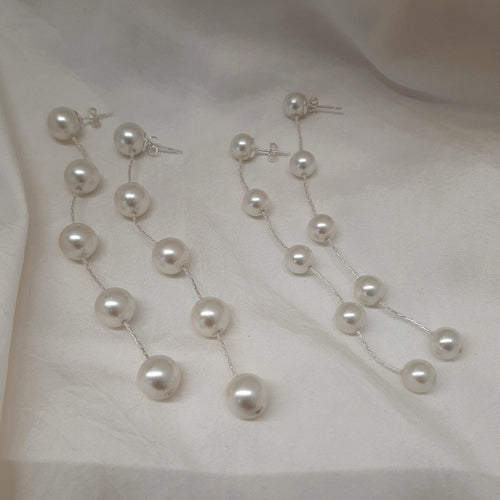 TESSA - crystal pearls and Boston chain thread cascading stud earrings