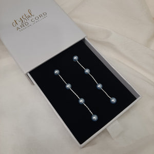 FAYE - pastel pearls and sterling silver Boston chain thread cascading stud earrings