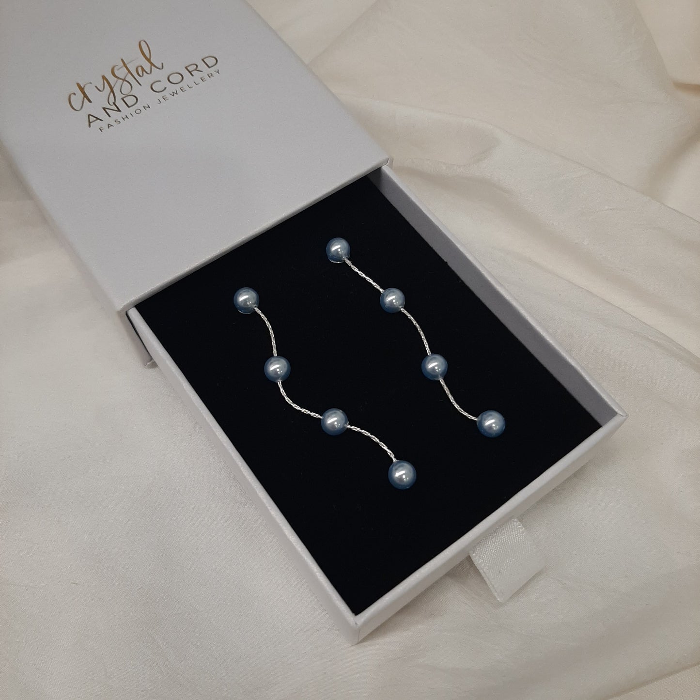 FAYE - pastel pearls and sterling silver or gold-tone Boston chain thread cascading stud earrings