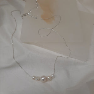 Custom LW - sterling silver Boston chain thread and freshwater pearls necklace