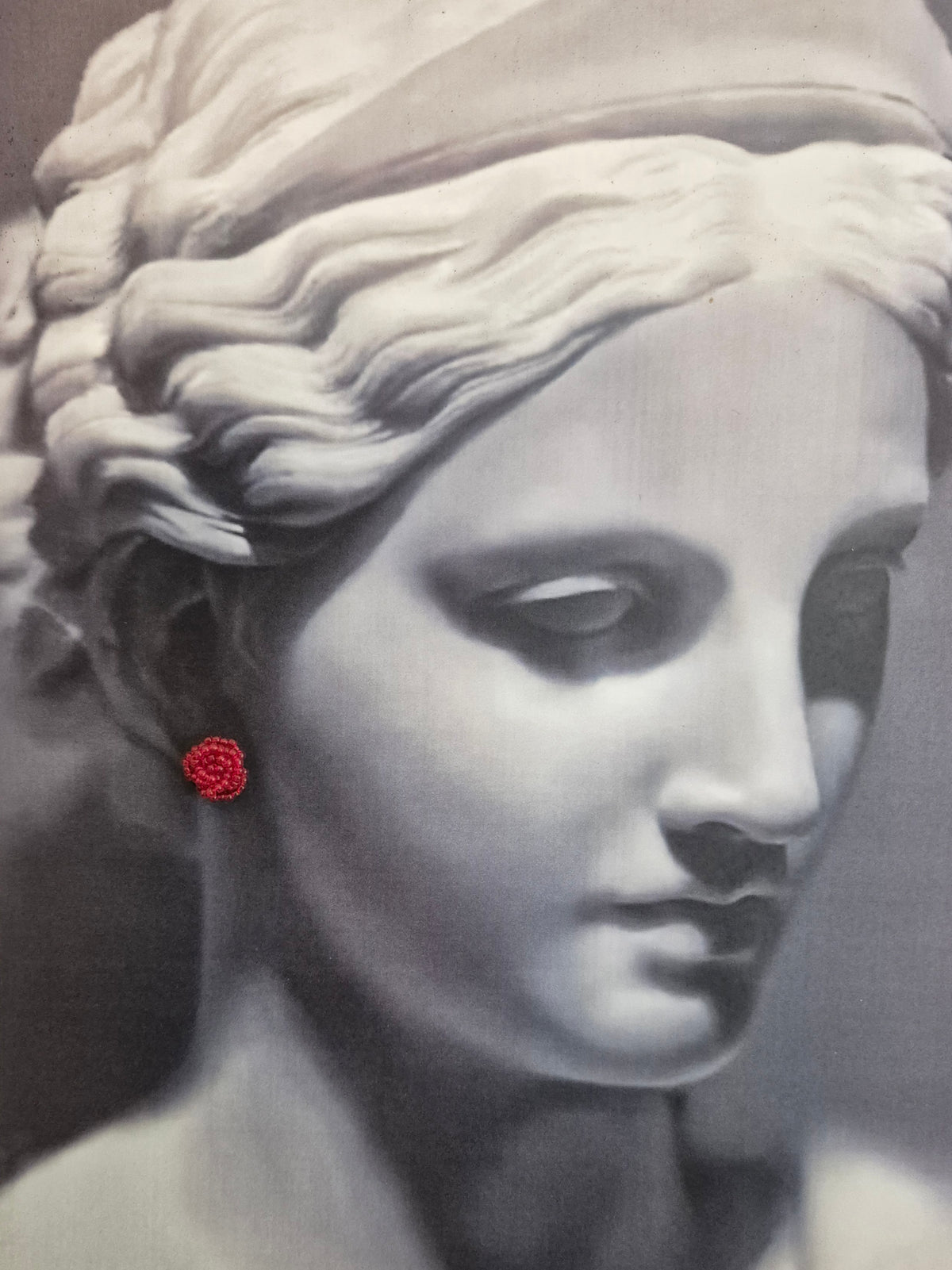 Ruby studs - hand beaded rose flower stud earrings