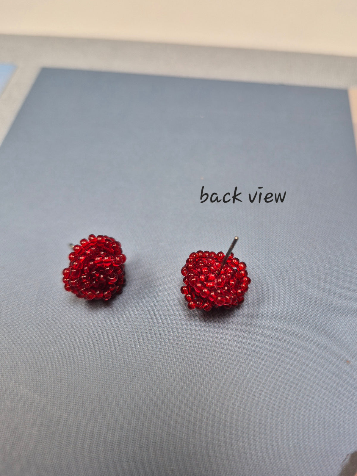 Ruby studs - hand beaded rose flower stud earrings