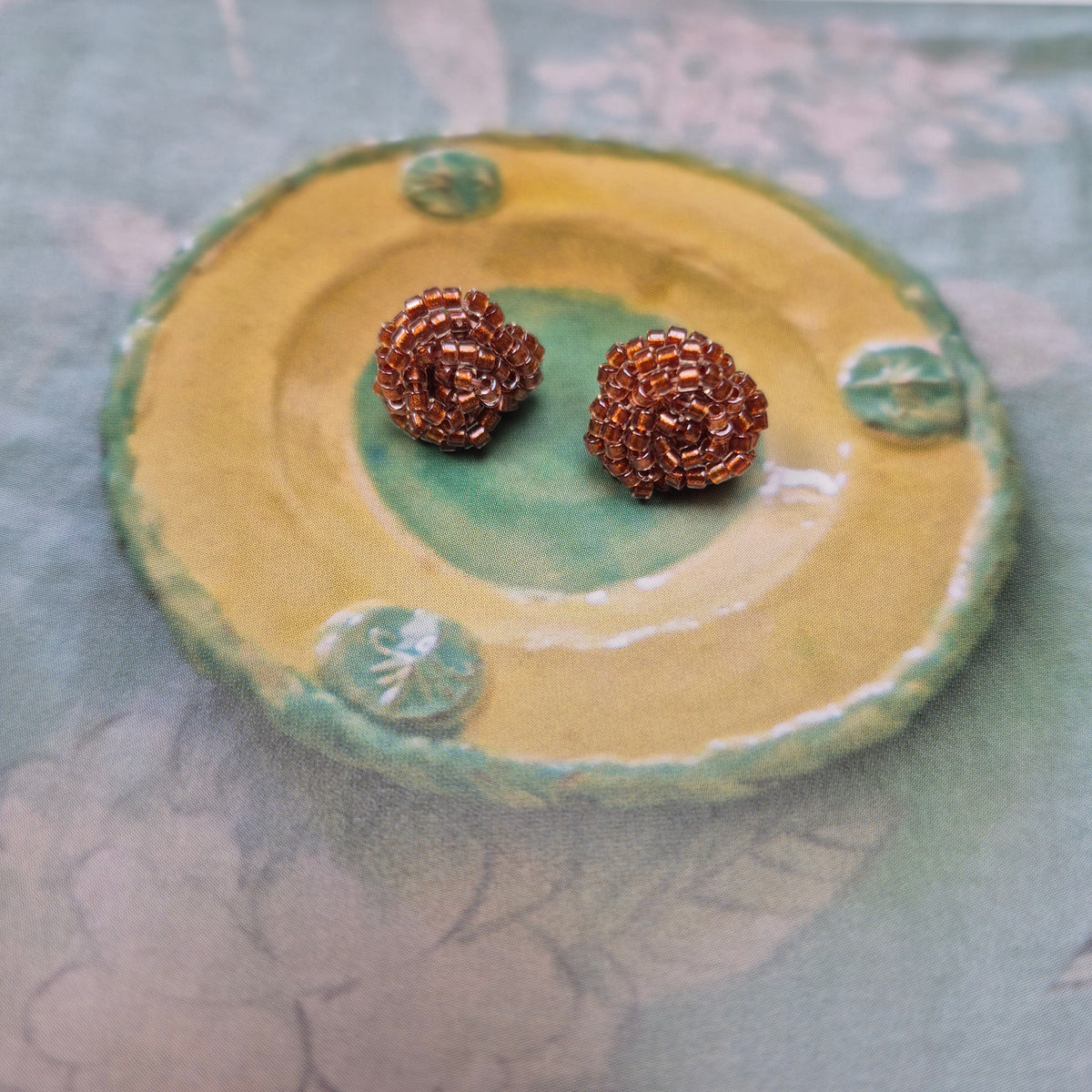 Ruby studs - hand beaded rose flower stud earrings