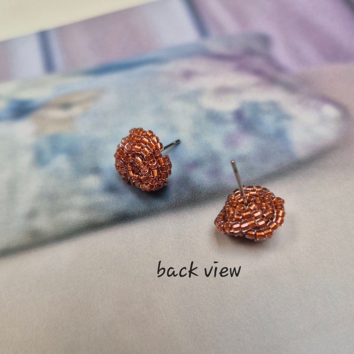 Ruby studs - hand beaded rose flower stud earrings