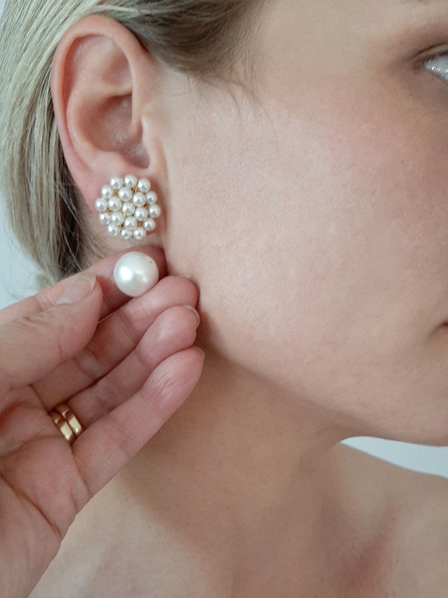 Natalie - crystal base pearls multi beaded large stud earrings