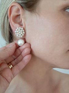 Custom N - crystal base pearls multi beaded large stud earrings