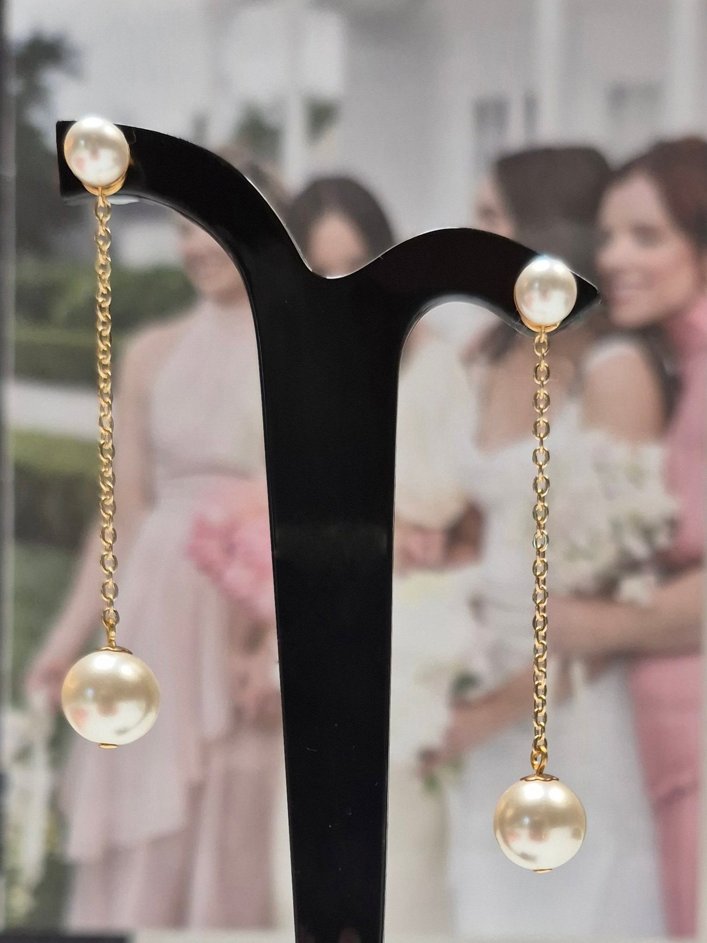 Ada - crystal pearls sterling silver or gold-tone chain drop stud earrings