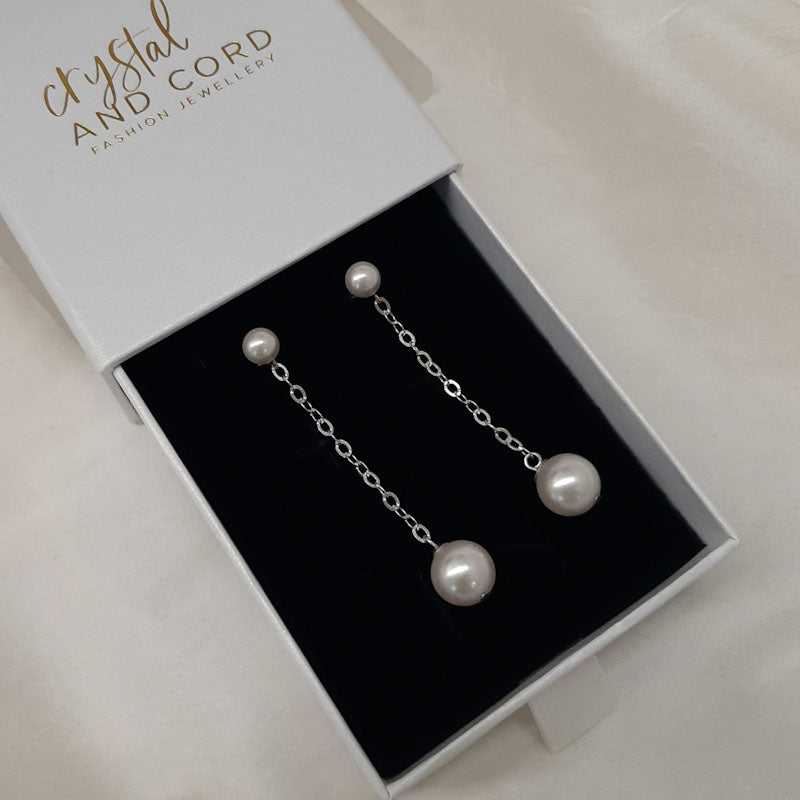 Ada - crystal pearls sterling silver or gold-tone chain drop stud earrings