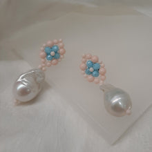 Load image into Gallery viewer, Aimee - hand beaded stud earrings and baroque freshwater pearl drop