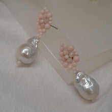 Load image into Gallery viewer, Aimee - hand beaded stud earrings and baroque freshwater pearl drop