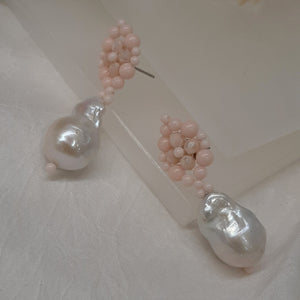 Aimee - hand beaded stud earrings and baroque freshwater pearl drop