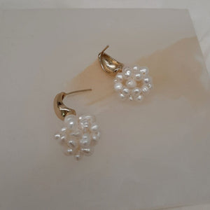 ALLEGRA - natural cultured freshwater pearl cluster ball drop and gold tone droplet stud earrings