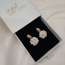 Load image into Gallery viewer, ALLEGRA - natural cultured freshwater pearl cluster ball drop and gold tone droplet stud earrings