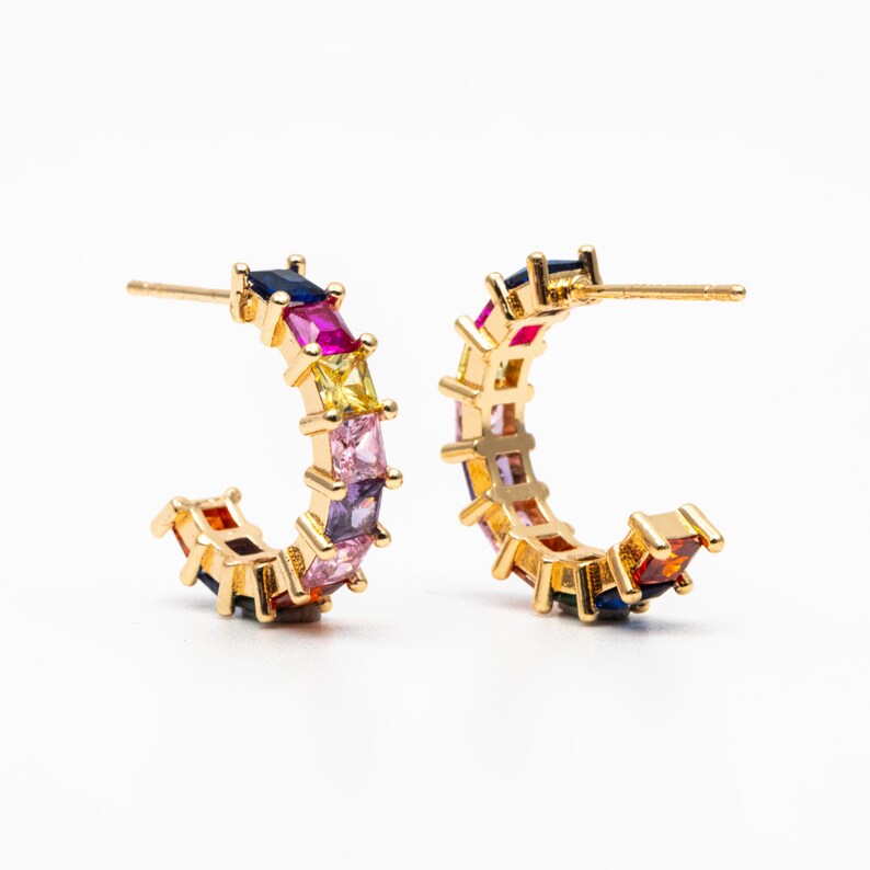 Alora - multi colour cubic zirconia half hoop gold-tone earrings