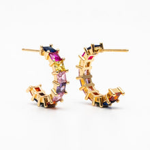 Load image into Gallery viewer, Alora - multi colour cubic zirconia half hoop gold-tone earrings