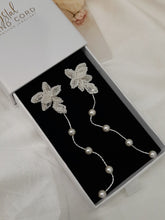 Load image into Gallery viewer, Amanda - lace and tiny seed beads flower shaped stud and pearl cascading earrings
