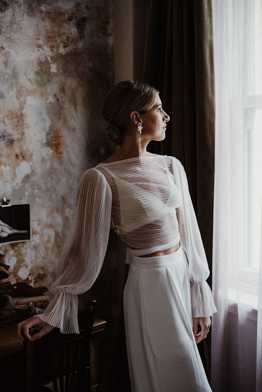 Amanda - lace and tiny seed beads flower shaped stud and pearl cascading earrings