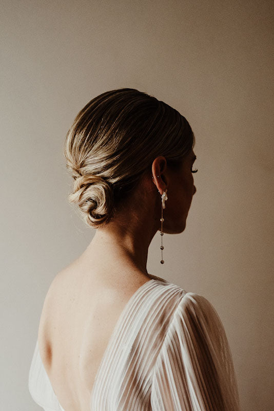 Amanda - lace and tiny seed beads flower shaped stud and pearl cascading earrings
