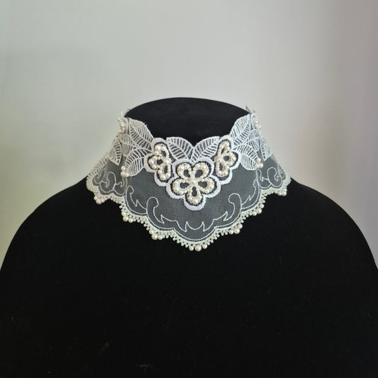 AMELIE - Hand Beaded Lace Bridal Choker Necklace | Chantilly Pearl Collection