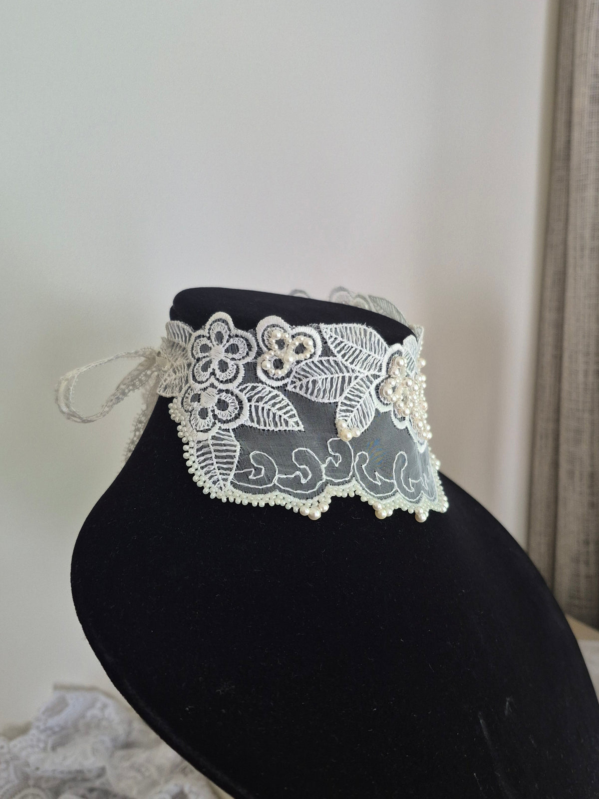 AMELIE - Hand Beaded Lace Bridal Choker Necklace | Chantilly Pearl Collection