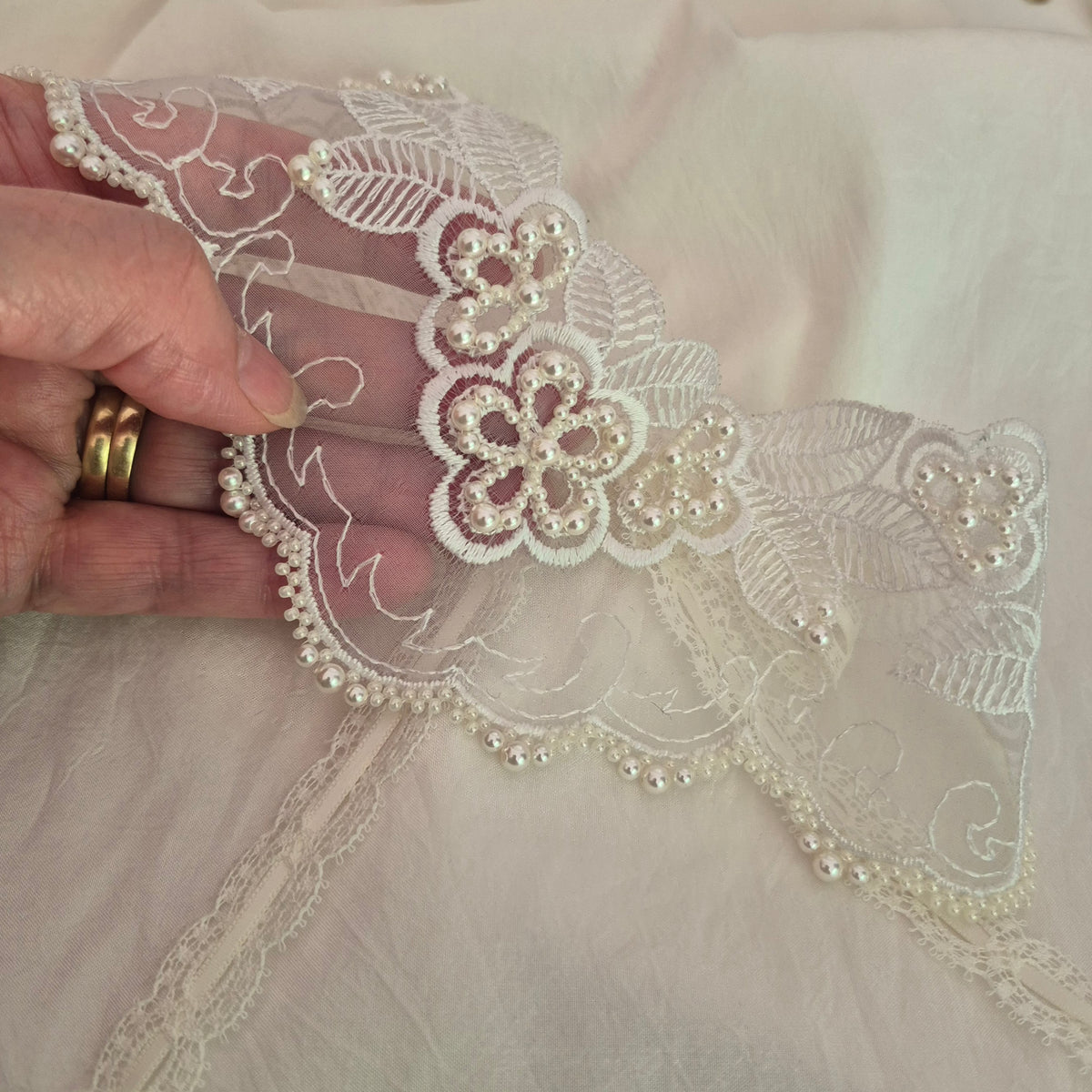 AMELIE - Hand Beaded Lace Bridal Choker Necklace | Chantilly Pearl Collection