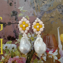 Load image into Gallery viewer, Aimee - hand beaded stud earrings and baroque freshwater pearl drop