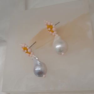 Aimee - hand beaded stud earrings and baroque freshwater pearl drop