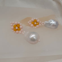 Load image into Gallery viewer, Aimee - hand beaded stud earrings and baroque freshwater pearl drop