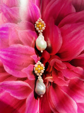 Load image into Gallery viewer, Aimee - hand beaded stud earrings and baroque freshwater pearl drop