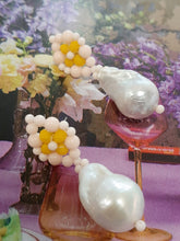 Load image into Gallery viewer, Aimee - hand beaded stud earrings and baroque freshwater pearl drop