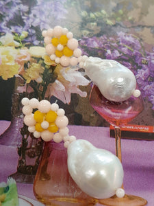 Aimee - hand beaded stud earrings and baroque freshwater pearl drop