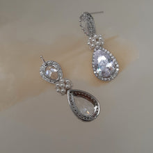 Load image into Gallery viewer, Angelica - Cubic Zirconia crystal clear silver-tone pear shaped drop stud earrings