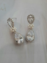 Load image into Gallery viewer, Angelica - Cubic Zirconia crystal clear silver-tone pear shaped drop stud earrings