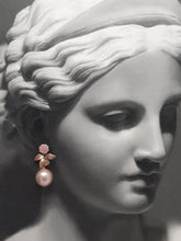 Load image into Gallery viewer, Arella - round shell bead pearl single orchid shaped flower drop earrings