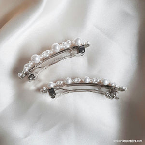 Aria - ivory crystal pearls beaded hair clips