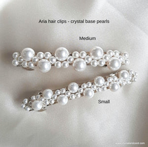 Aria - ivory crystal pearls beaded hair clips