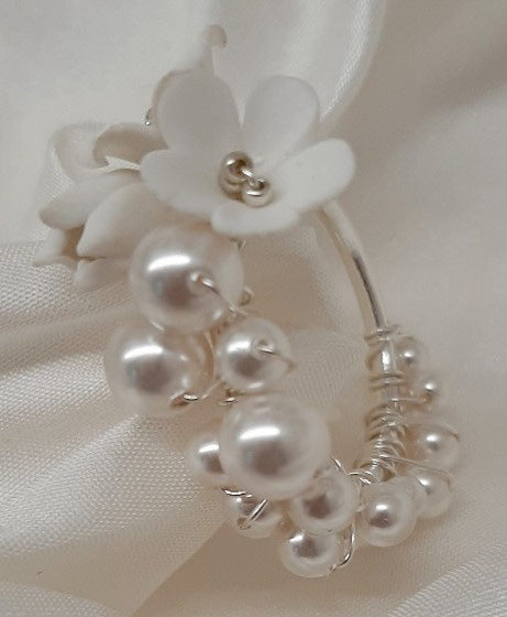 Arielle - handmade polymer clay flowers and crystal pearls hoop earrings
